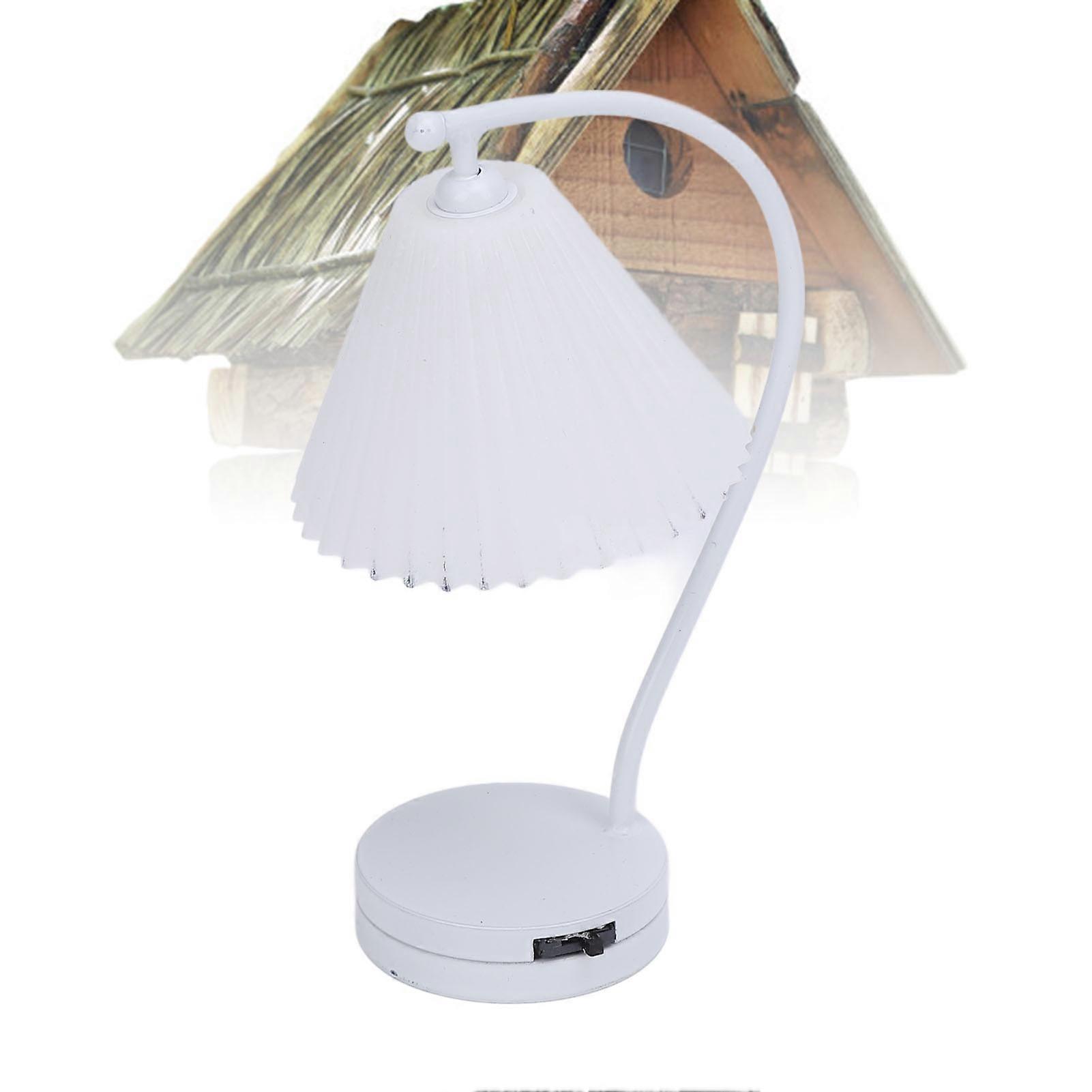 1:12 Scale Doll House Table Light Simple White Pleated Lampshade Table Lamp Decoration Doll House Accessory 