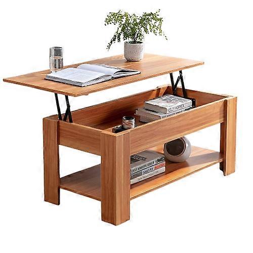 Wooden Coffee Table With 1 Shelf And Large Hidden Compartment
