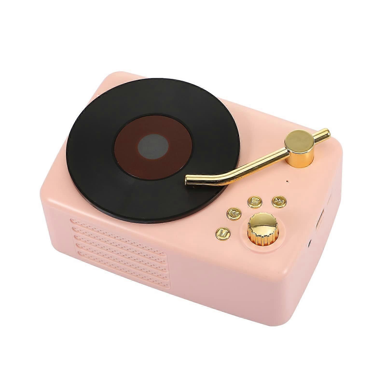 Retro Vinyl Phonograph Stereo Desktop Wireless Rotary Speaker Pink