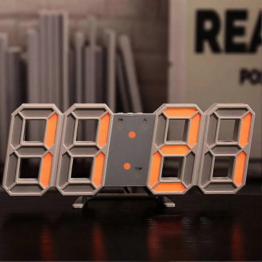 Zriyin Digital 3D LED Wall Desk Alarm Clock Snooze USB Brightness Adjustable,Orange
