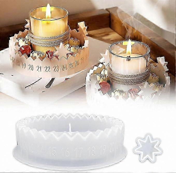 Advent Calendar DIY Mold Set for Plaster Casting, Includes Candle Holder and Numbered 1-31 Silicone Wreath Mold