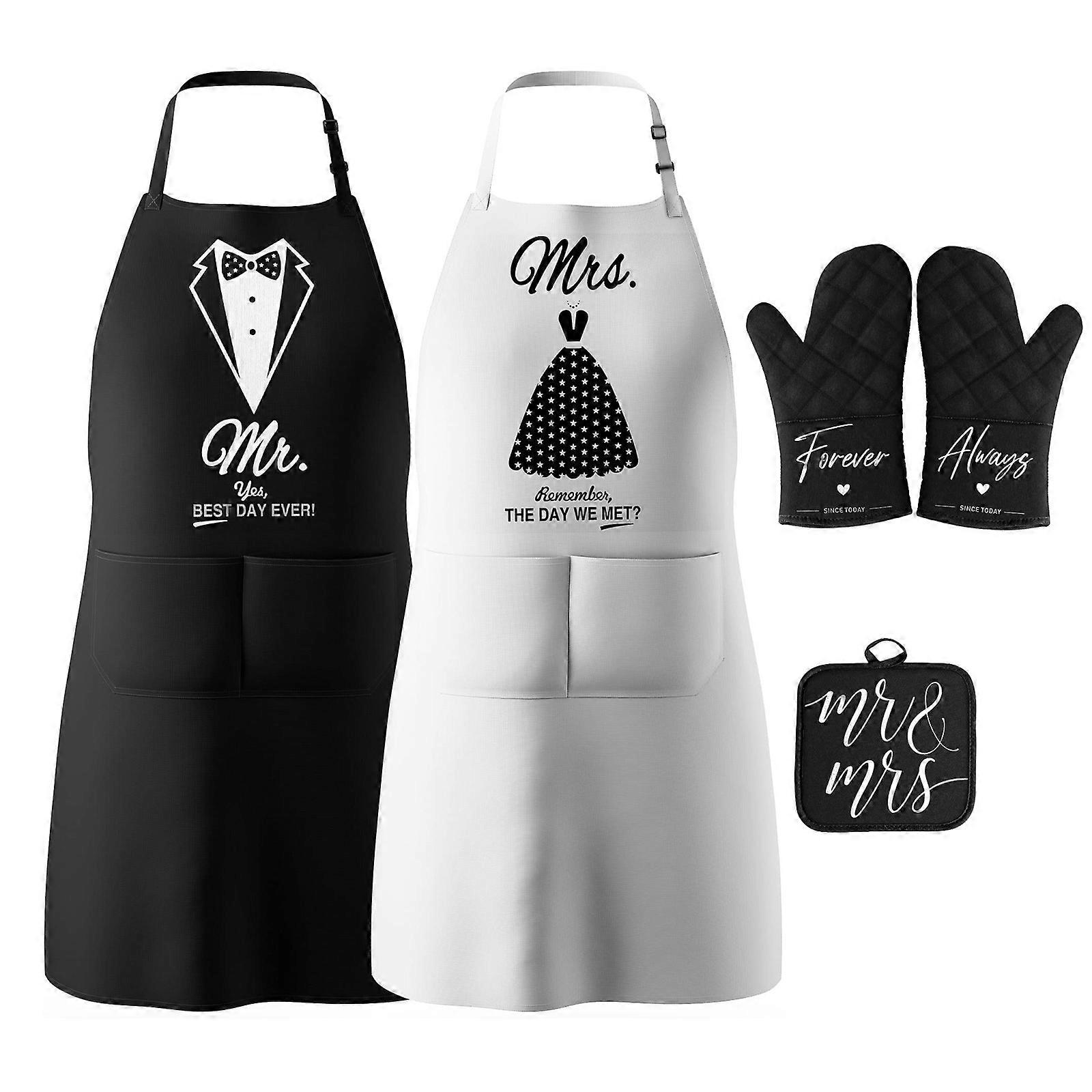 His And Hers Matching Couple Aprons Black White Pattern Design Adjustable Wedding Gift Set Apron Set For Newlyweds Multicolor