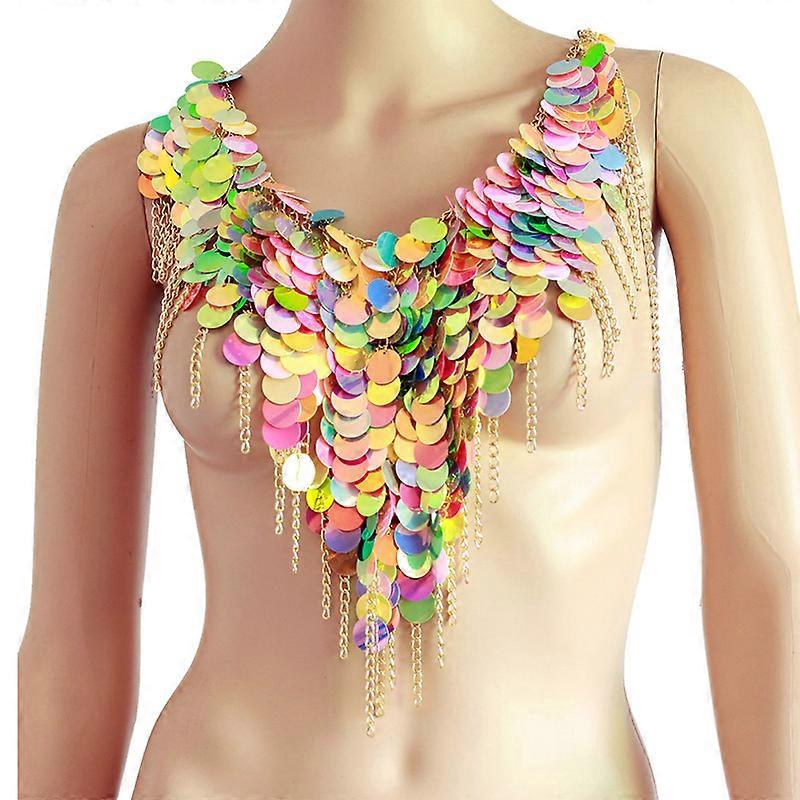 Fashion Sequin Body Chain Necklace Jewelry Carnival Women Gold Tassels Dance Wear