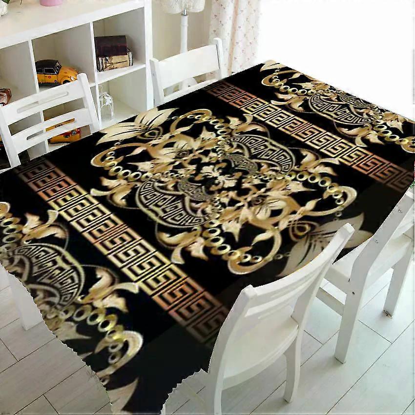 Luxury Black Gold Greece Geometric Rectangle Printed Rectangular Tablecloth For Table And Decoration Waterproof  Tableclot