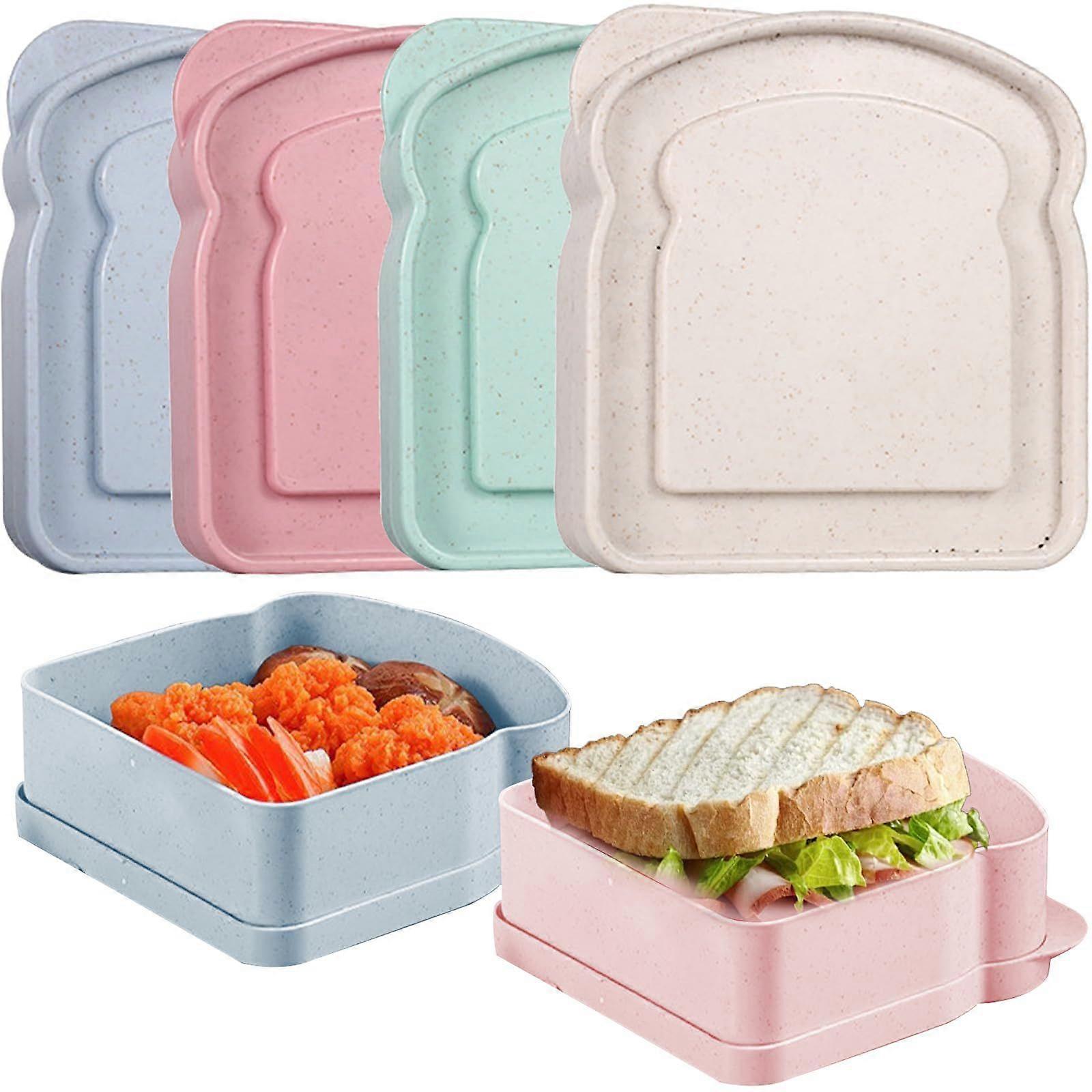 4-Pack Toast Shaped Food Keepers, Reusable Lunch Box Containers with Secure Lids, BPA-Free and Leak Resistant for Snacks and Fruits, Microwave & Dishw