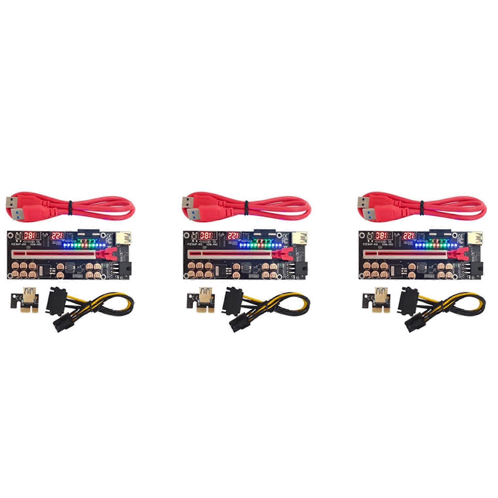 3X VER018 PRO PCI-E Riser Card USB 3.0 Cable 018 PLUS PCI Express 1X to 16X Extender PCIe Adapter for BTC Mining(Red)