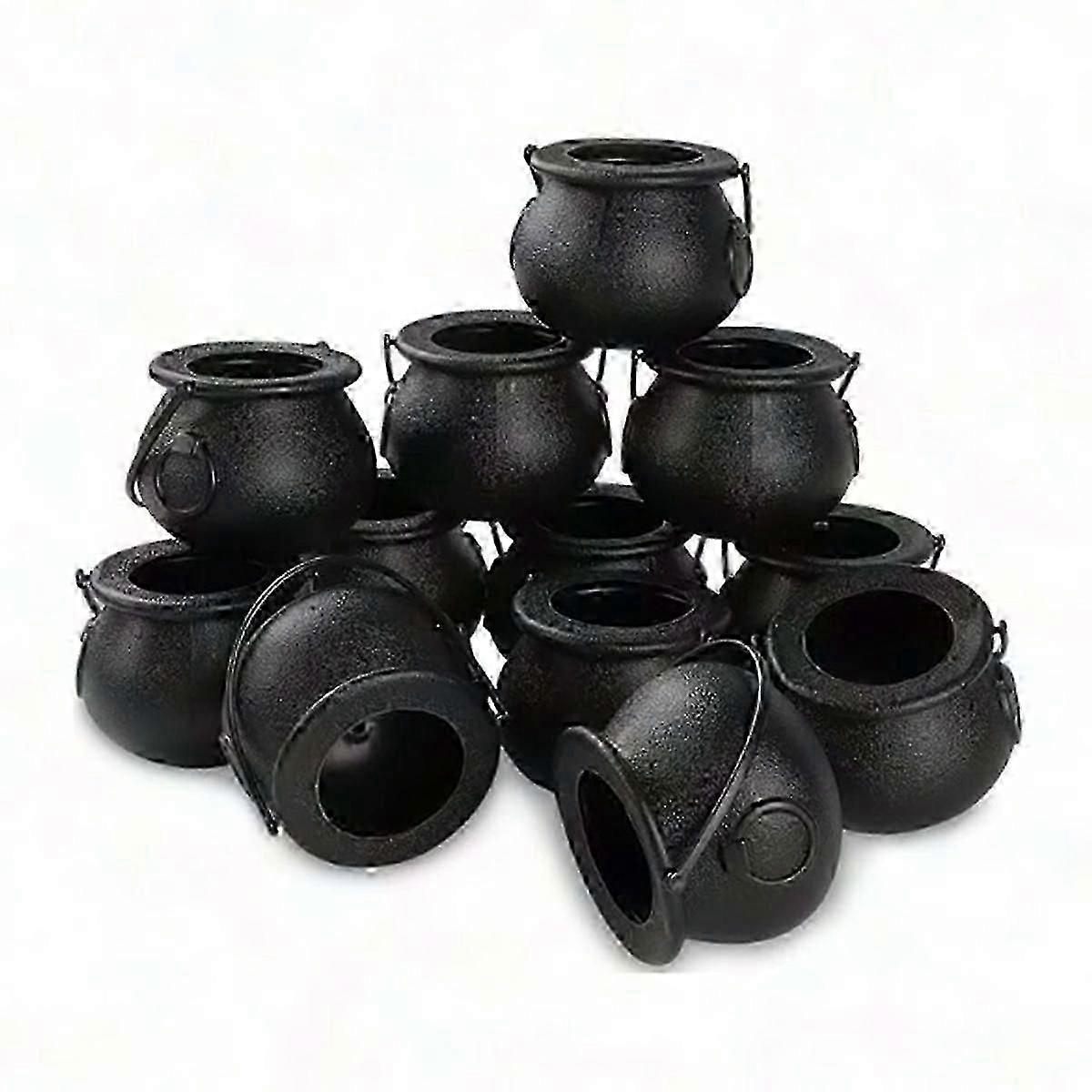 12Pcs Mini Black Cauldron with Handle - Halloween Witch Cauldron for Candy, Potion & Decor