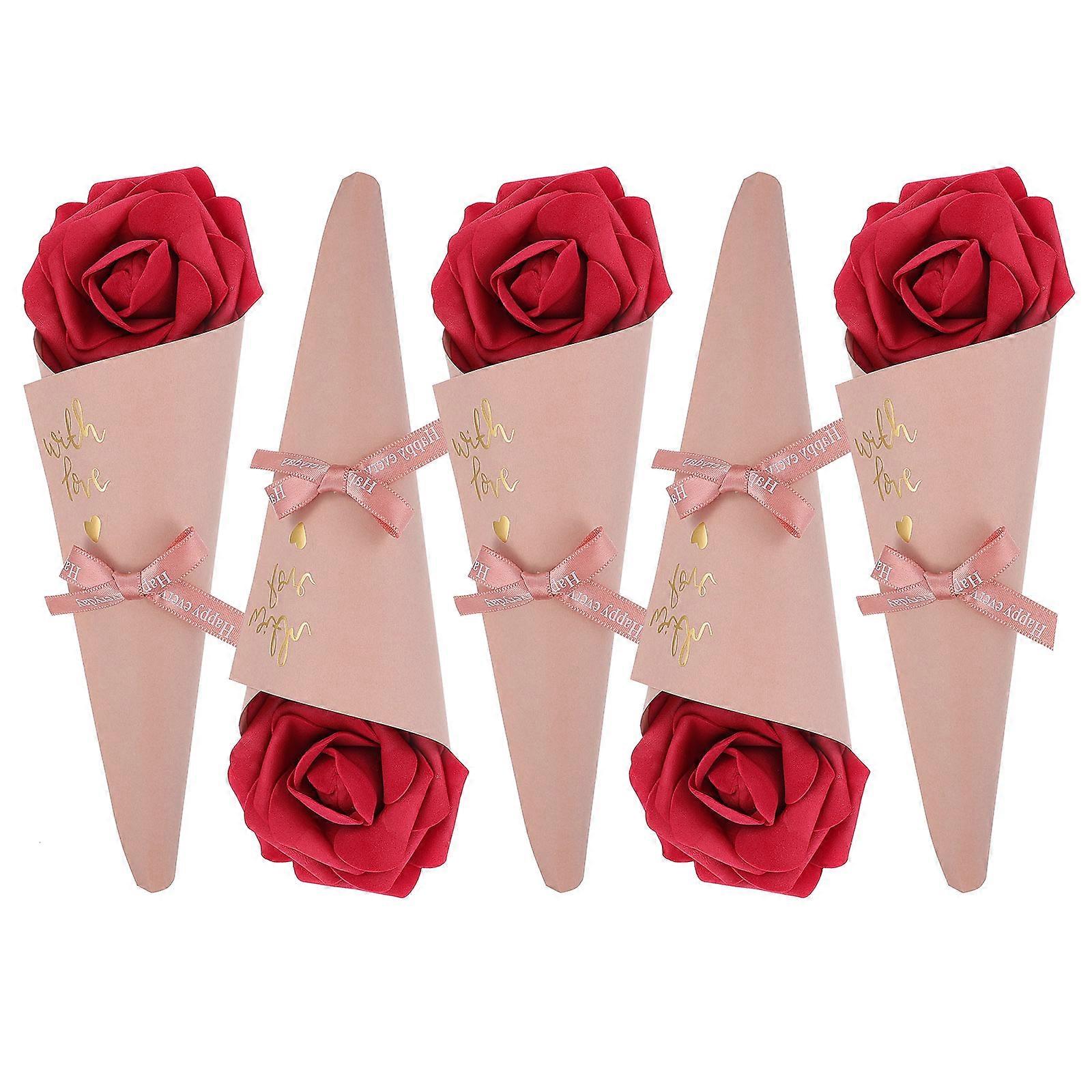 Chic Candy Bags Red Paper Cone Candy Pouch for Storage 5Pcs