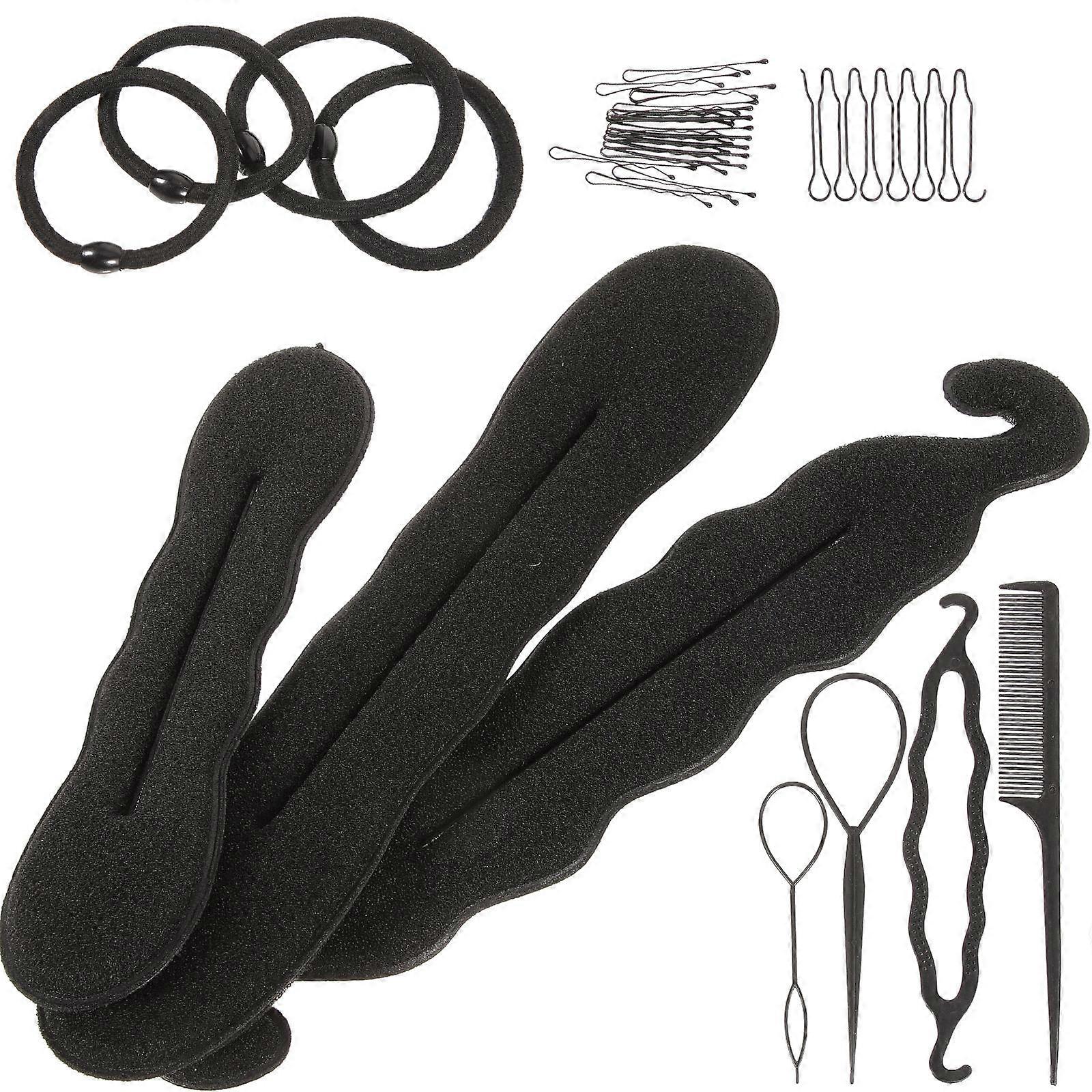 Hair Bun Makers Hair Styling Tools for Twisting 4Sets Black Plastic Kit