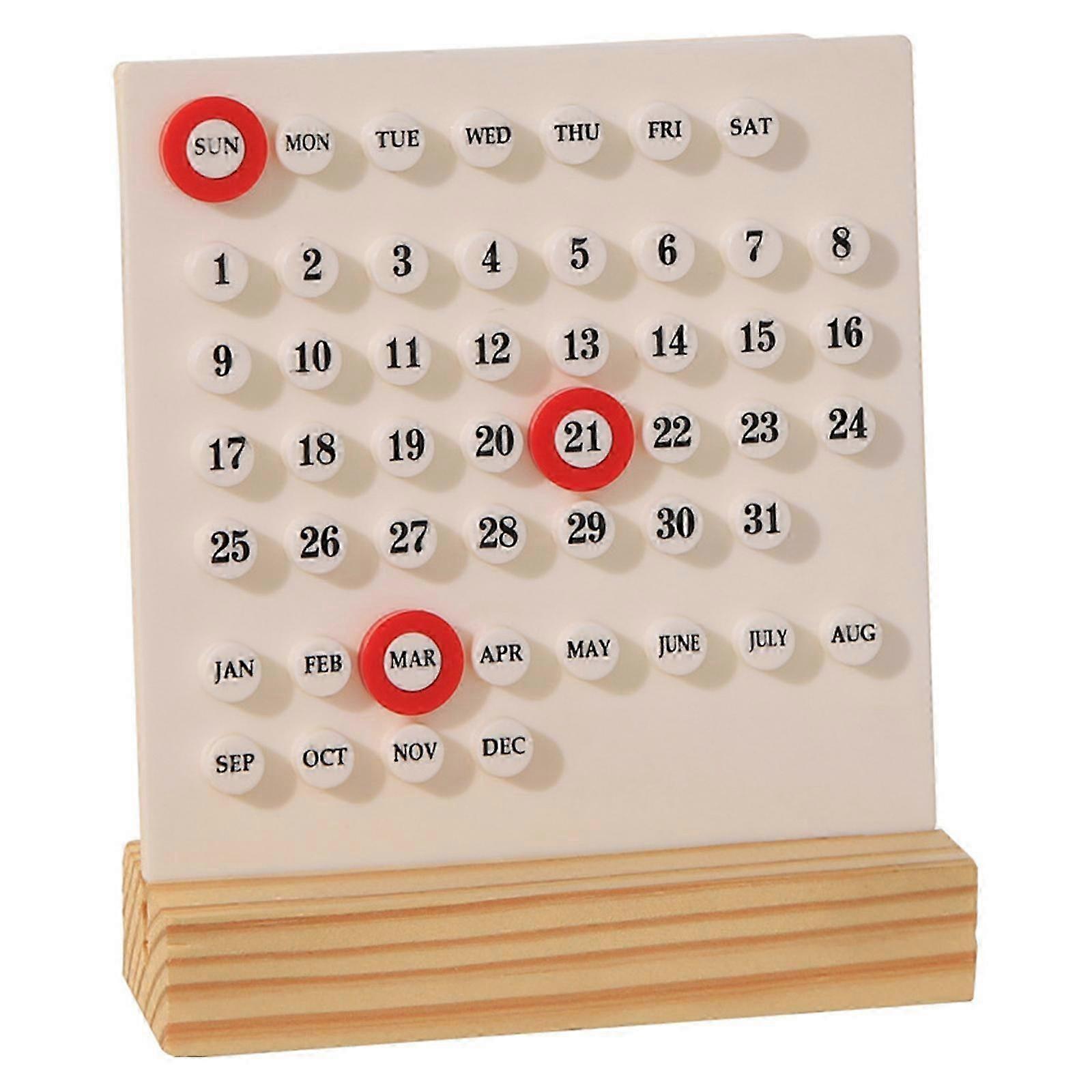 Acrylic Wood Permanent Calendar with Compact Design Month Week Date Display for Home Office Desk Shelf or Small Space  White