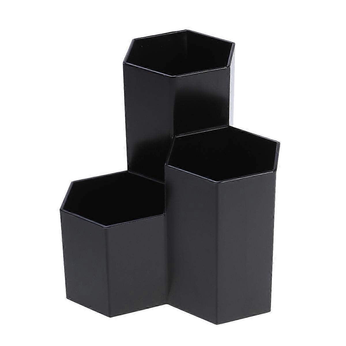 Storage Holder Desktop Six-Corner Pen Holder for Creative Use 3Pcs Black Plastic