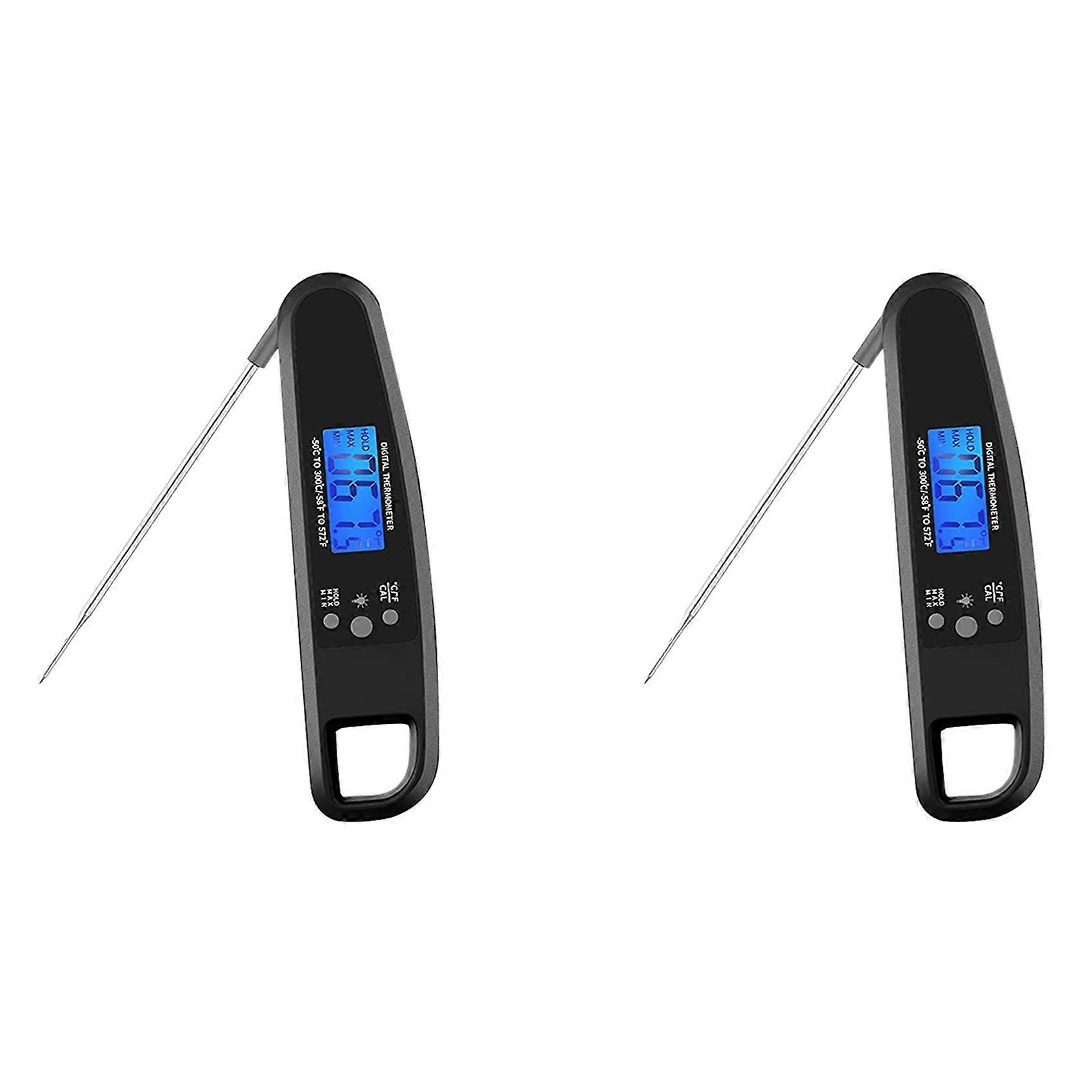 2X Instant Read Meat Thermometer for Grill and Cooking, Waterproof Thermometer with Backlight & Calibration - Black