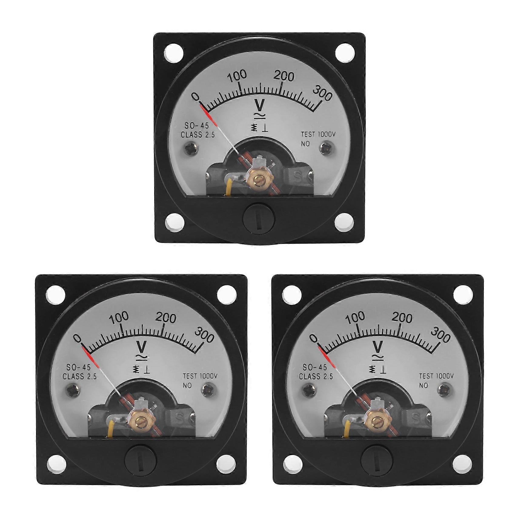 3X AC 0-300V Round Analog Dial Panel Meter Voltmeter Gauge Black