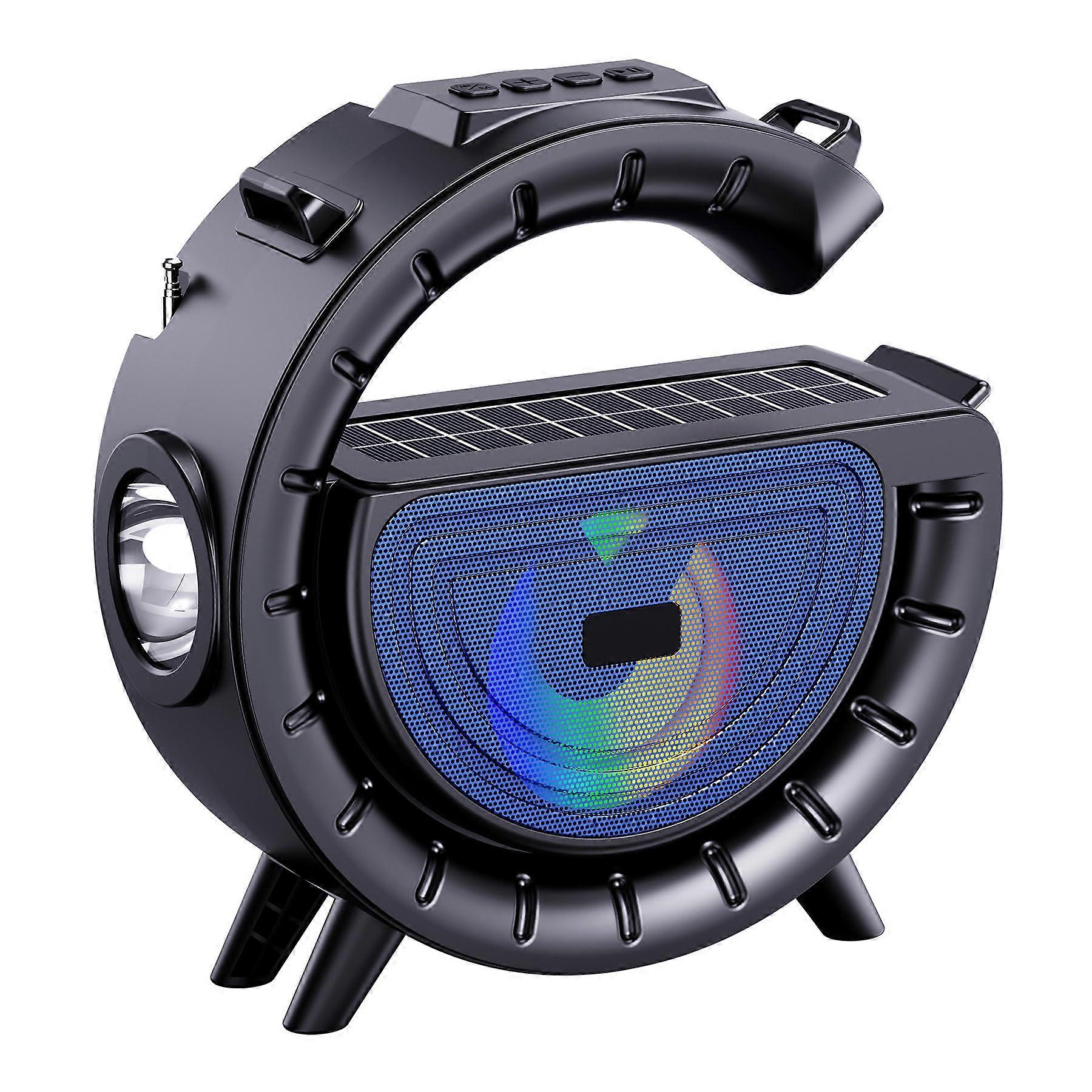 Portable Bluetooth Radio Solar Powered Speaker with LED Flashlight for Outdoor Camping Blue