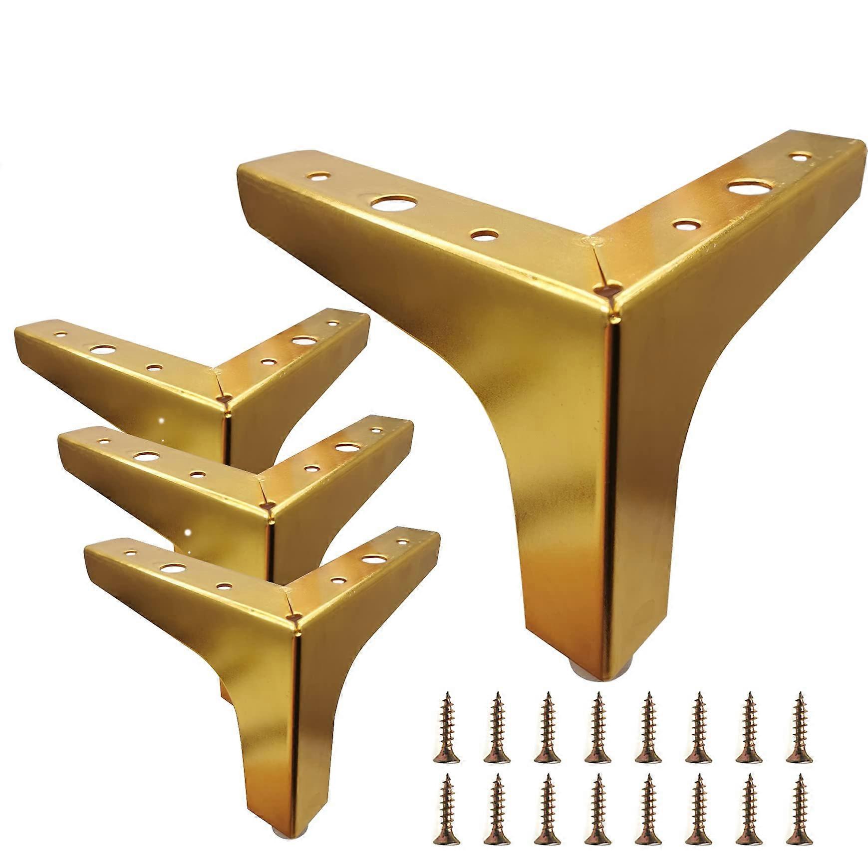 4 Inch Gold Metal Furniture Legs Set of 4, Modern Triangle Design, 300lbs Load Capacity for Sofa Cabinet