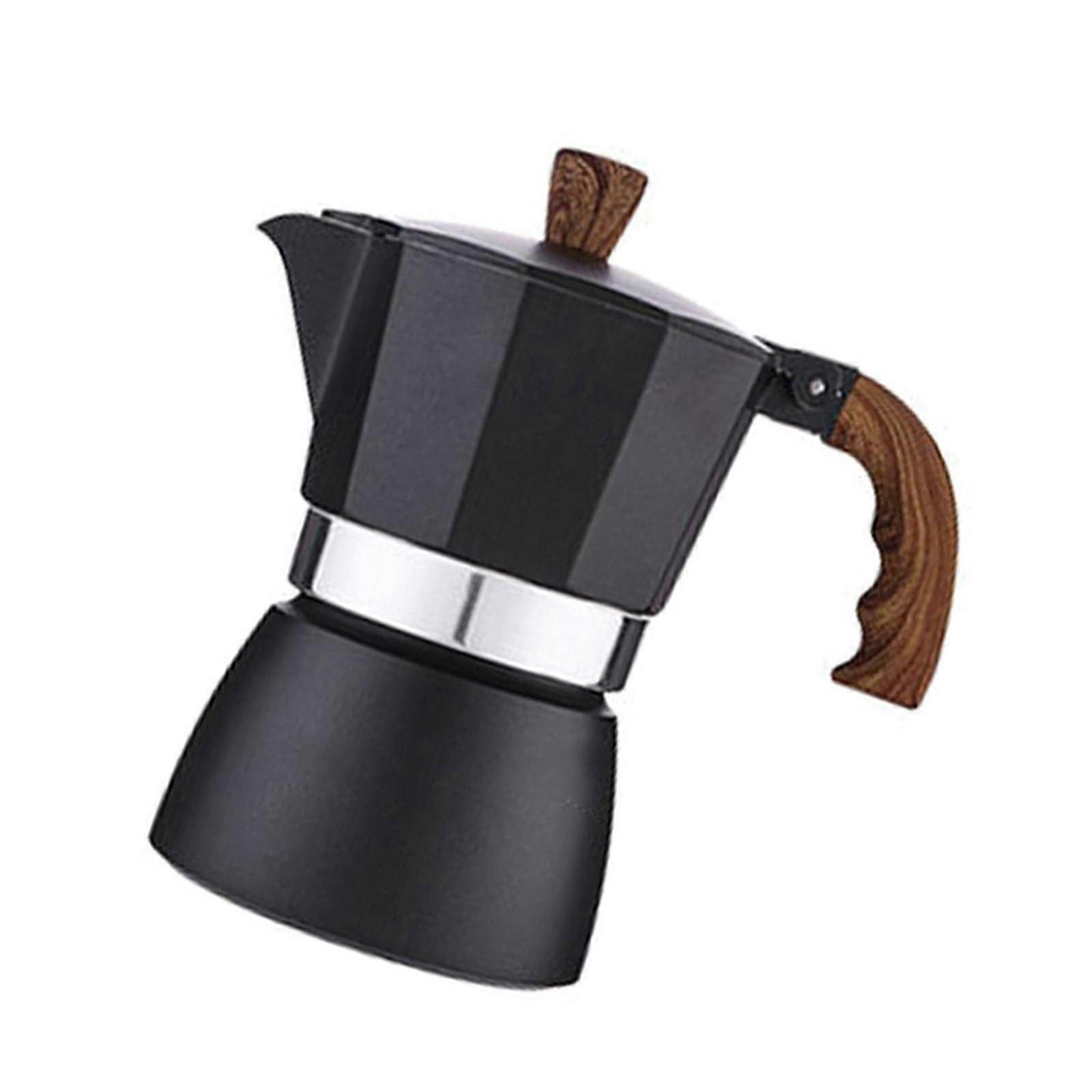 150ml Stovetop Espresso Maker Moka Pot with Wooden Handle for Induction Fast Brewing Coffee