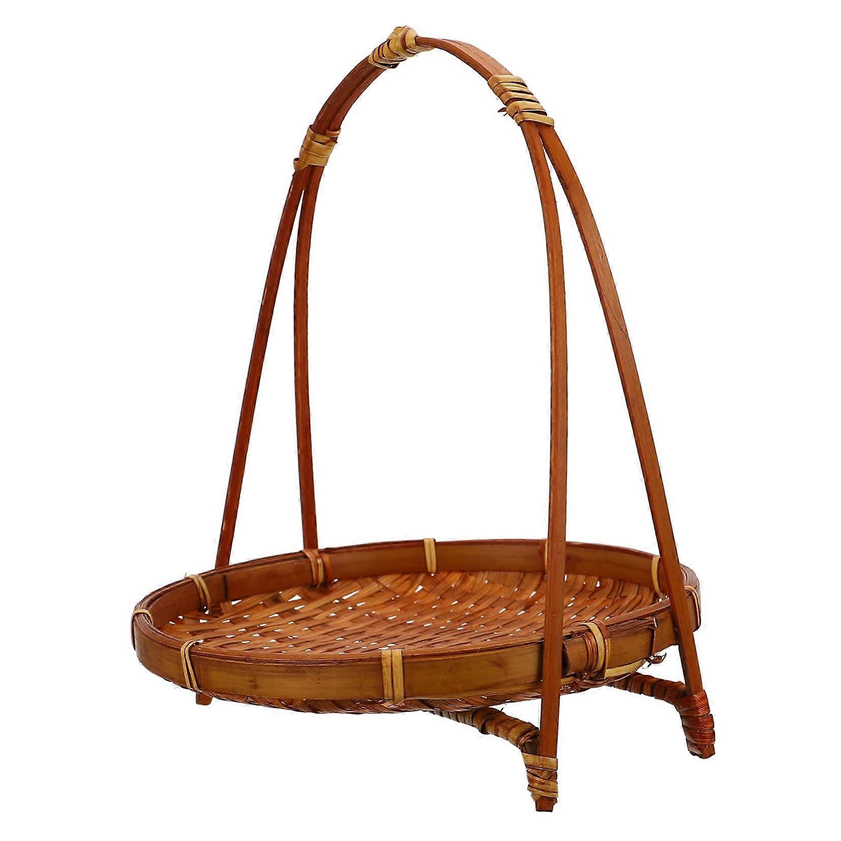 Rustic Farmhouse Bamboo Fruit Basket with Handle, Kitchen Countertop Storage and Display