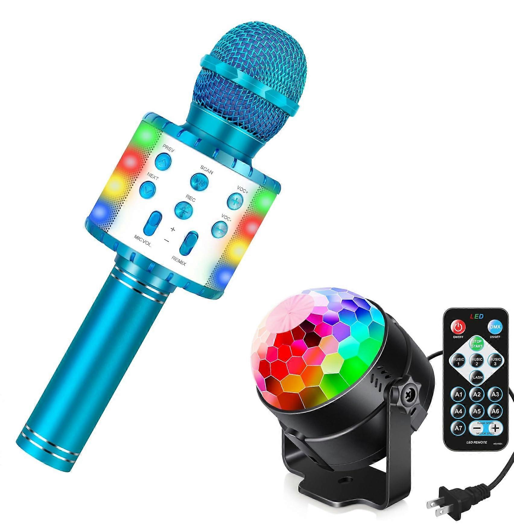 Bluetooth Karaoke Microphone with Disco Light, Voice Effects and Echo for Kids Boys Girls Blue