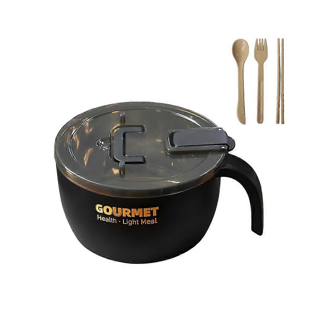 45oz Large Ramen Noodle Bowl with Lid and Handle, BPA Instant Soup Bowl for Hot Water, Black