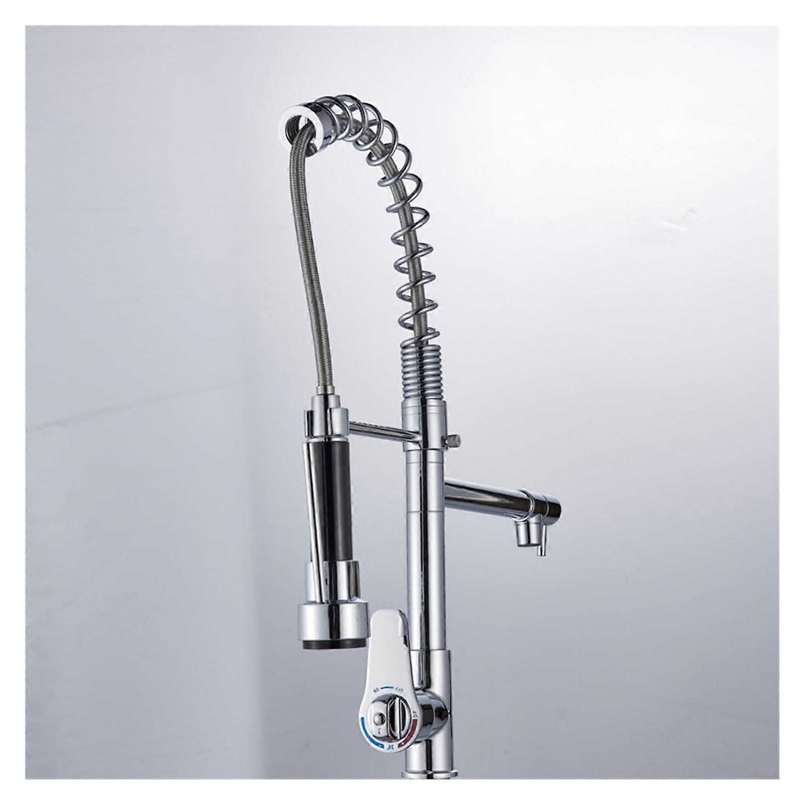 Chrome Pull Down Kitchen Sink Faucet with Dual Swivel Spout and Precise Temperature Control