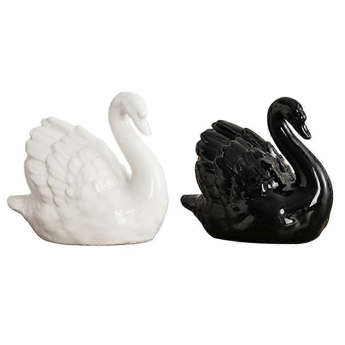 2-Piece Ceramic Swan Figurines, Home & Office Decor-JJ