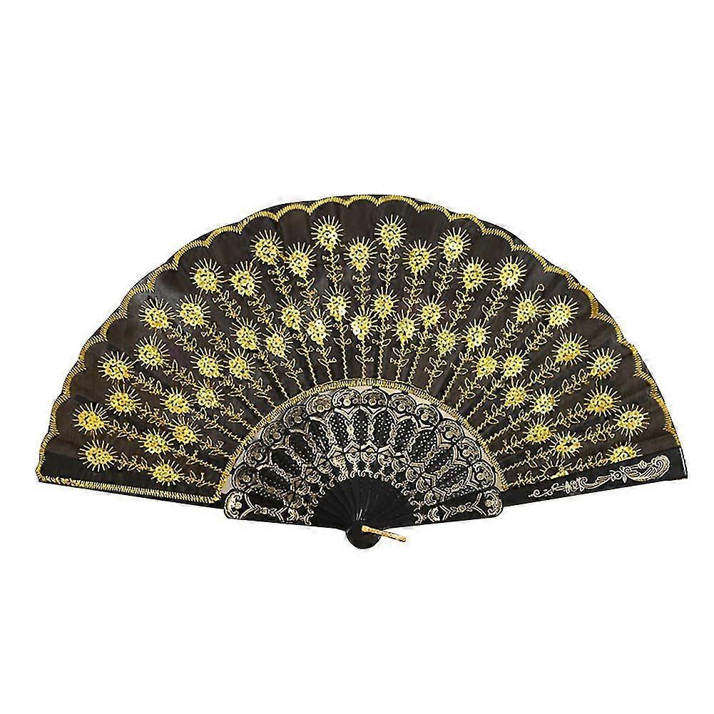 Peacock Tail Sequin Pattern Handheld Folding Fan Crafts Wedding Party Home Decor