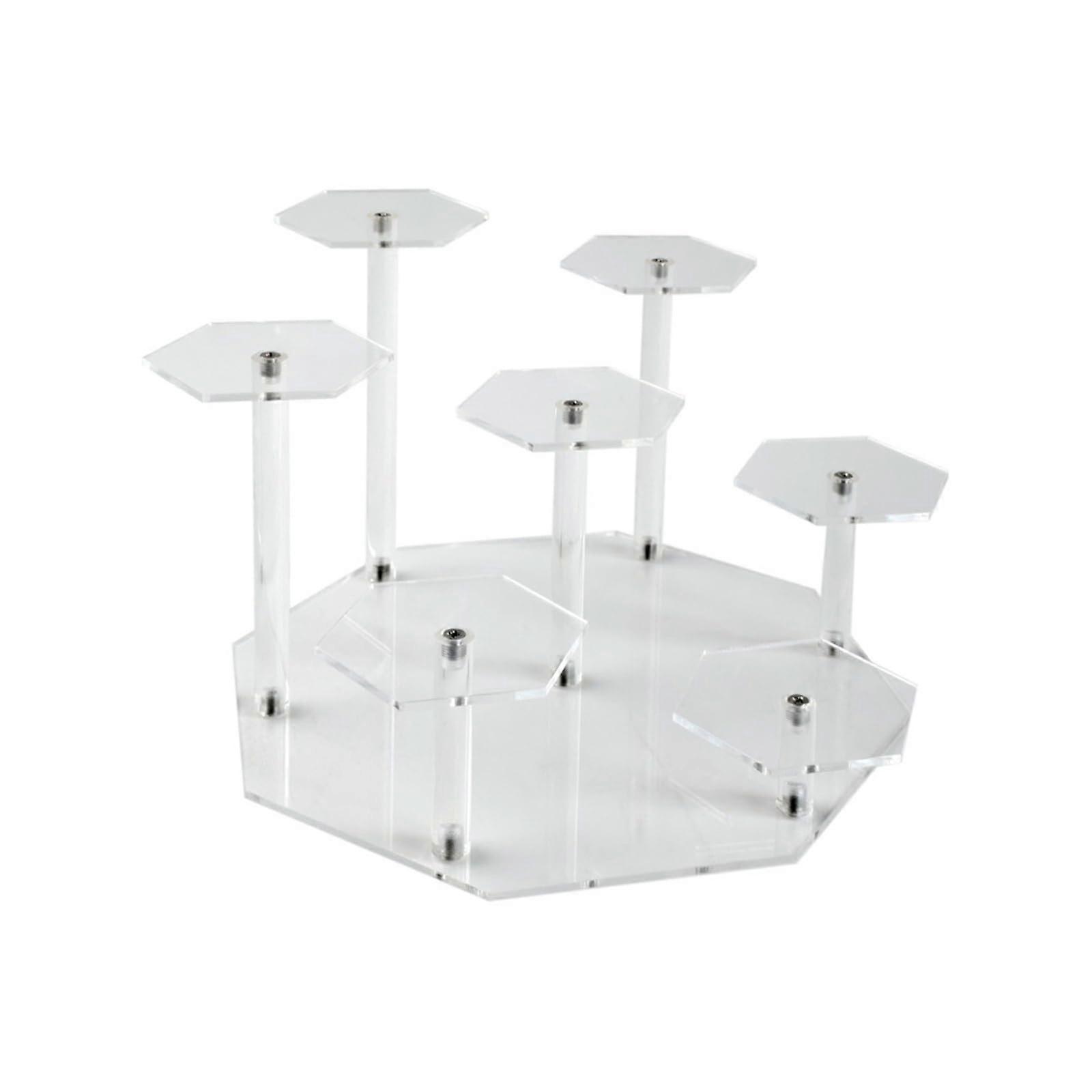 Clear Acrylic Display Stand with Adjustable Tier Heights, Hexagonal Jewelry Organizer Riser Set