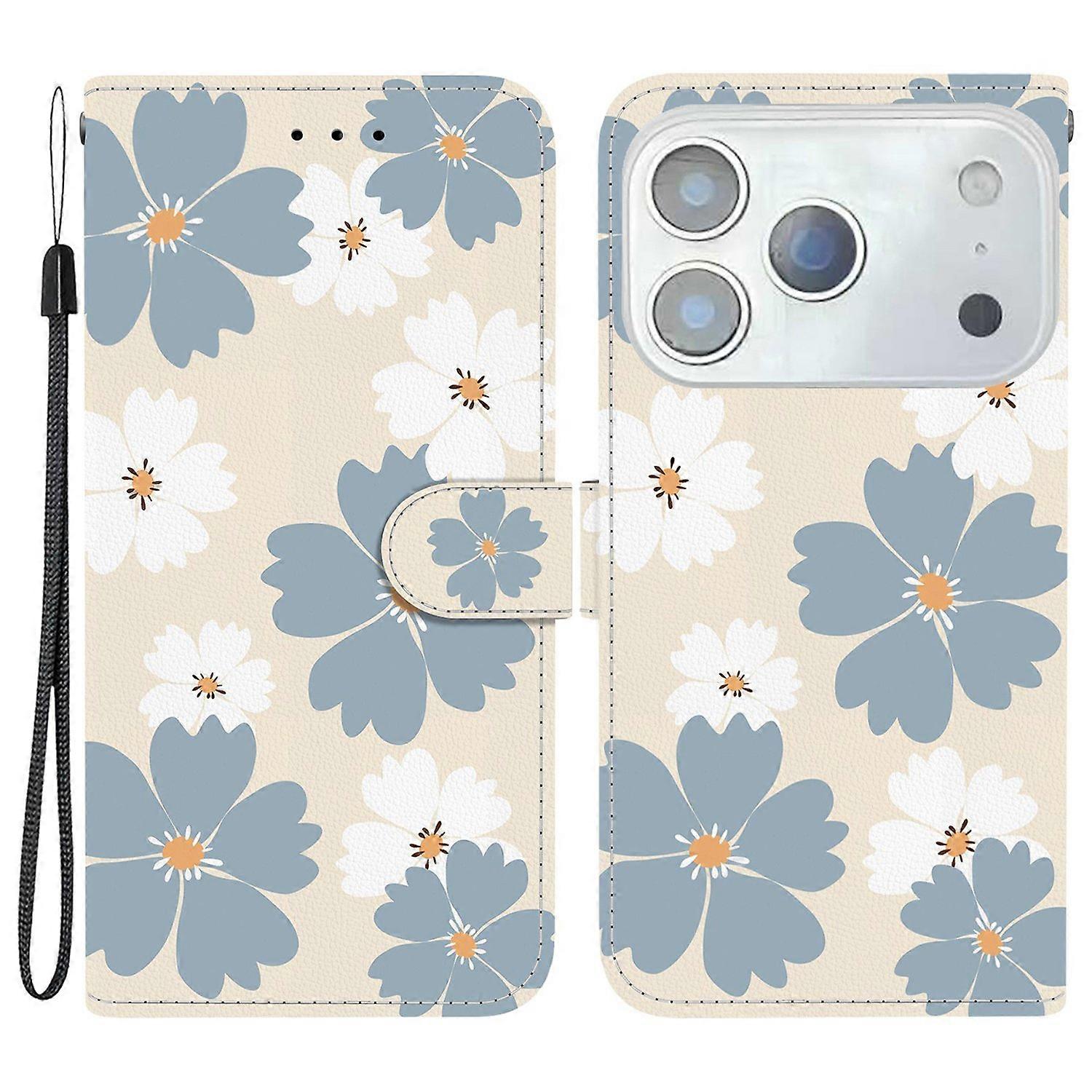 For iPhone 17 Pro Max Wallet Case Pattern Printing Leather Stand Phone Cover with Strap