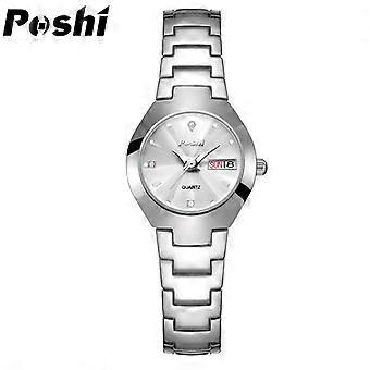 Orologio da donna POSHI, alla moda, di tendenza, impermeabile, luminoso, semplice, elegante, cinturino in acciaio, doppio calendario, orologio al quarzo.