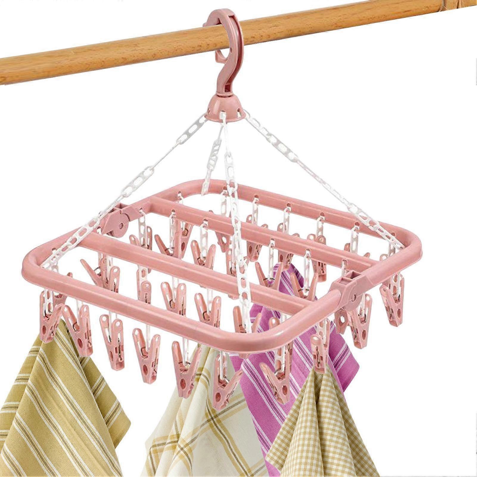Clothes Drying Rack with 32 Clips Sock Hanger, Foldable SpaceSaving Laundry Dryer for Socks, Bras