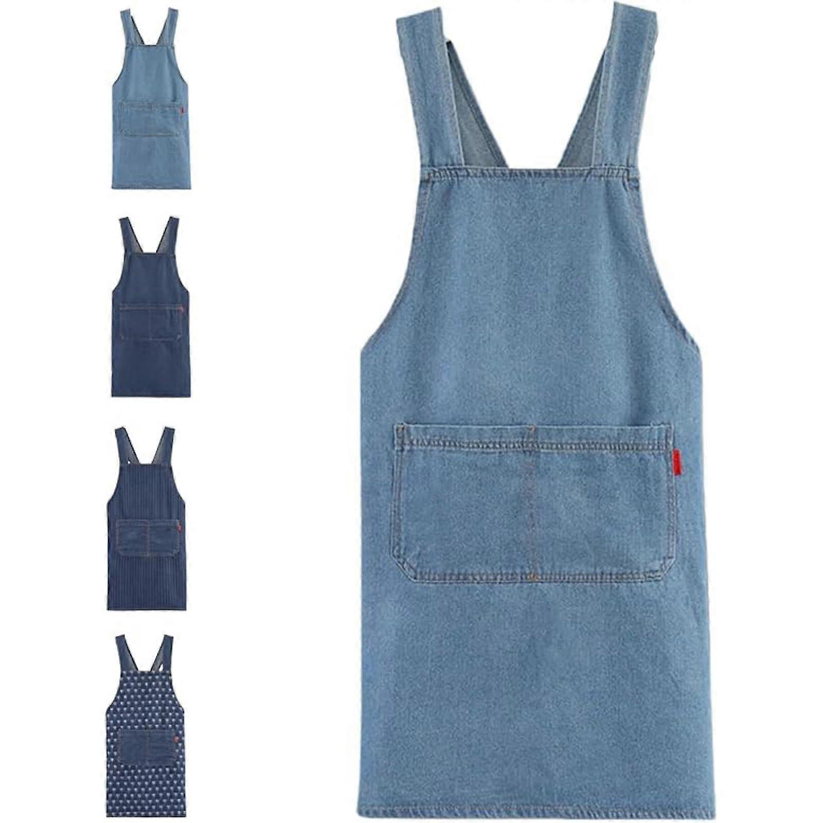 Cotton Chef Apron with Adjustable Cross Back, Lightweight Denim, Full Coverage, Front Pocket
