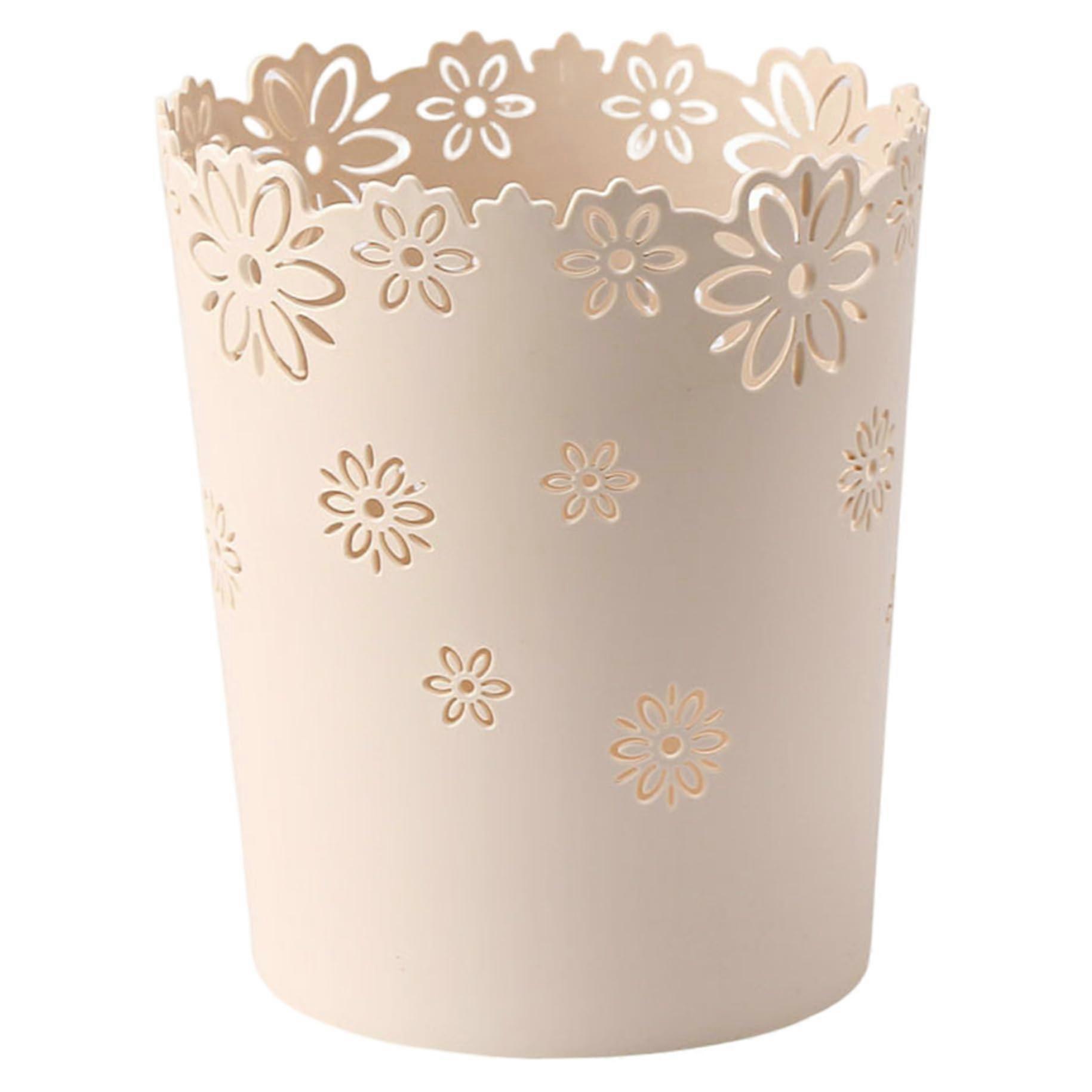 Plastic Trash Can with Elegant Floral Pattern, Small Decorative Garbage Bin for Bathroom and Home