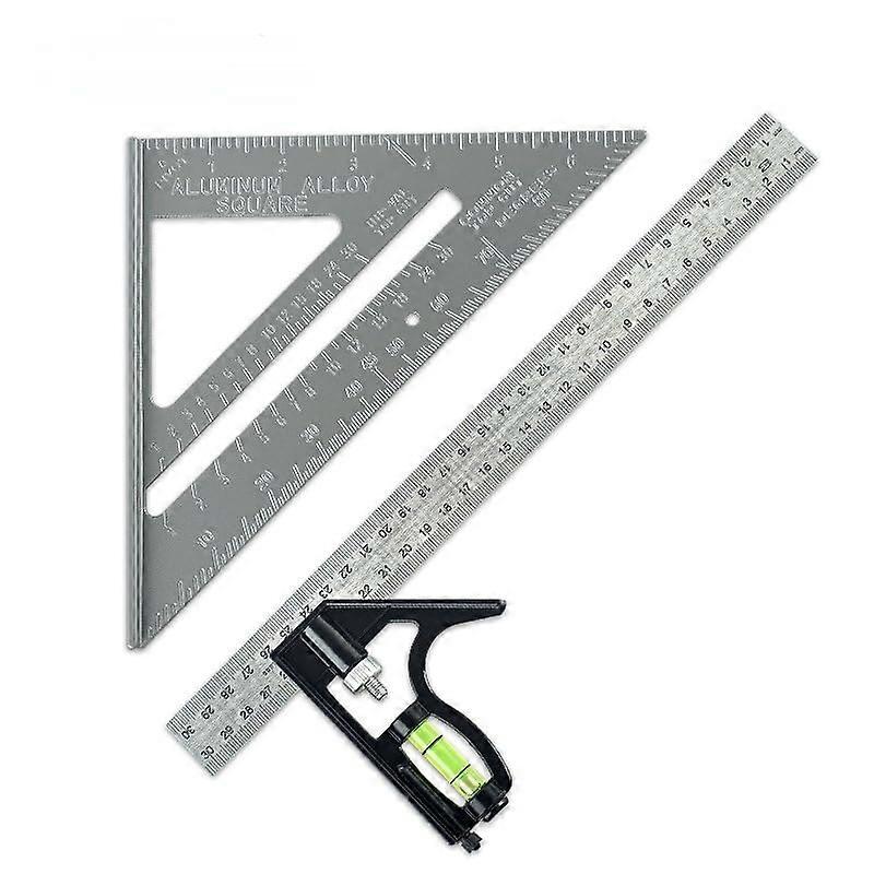 2 Pack Woodworking Combination Square Set with Protractor, 300mm Bevel and 182mm Triangle Ruler, Precision Carpenter Measuring Tool