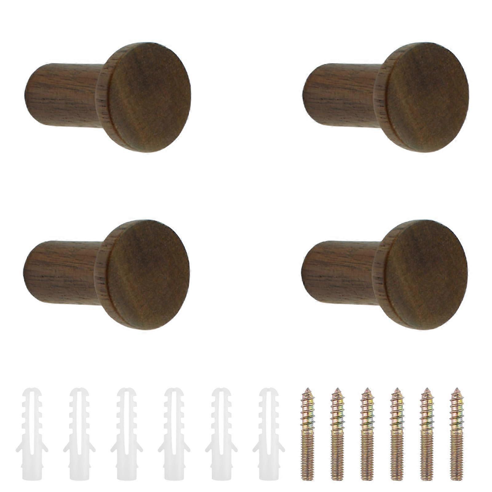 4pcs Walnut Wood Wall Hooks Heavy Duty Rustic Coat Hooks for MultiRoom Organization 3.5CM