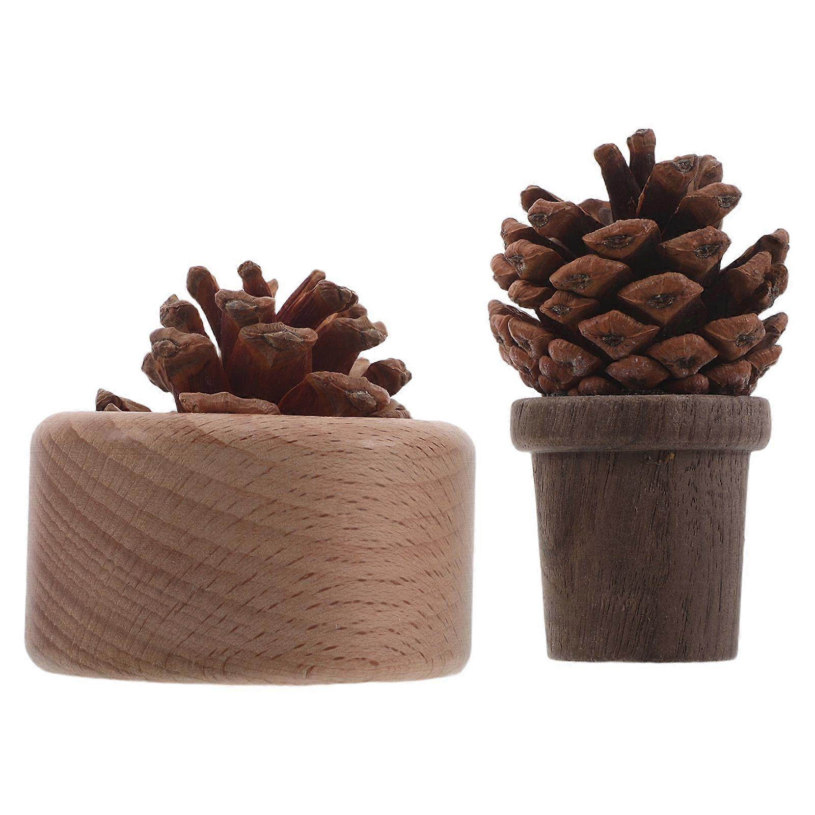 2pcs Aromatherapy Passive Diffuser - Pine Cone Essential Oil Wooden Block Diffuser - Fragrance Diffusing For Home Office & Automotive Interior