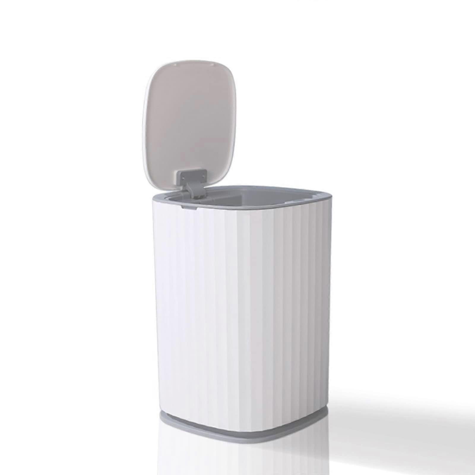 Automatic Sensor Trash Can with Lid, Waterproof Touchless Bin for Kitchen and Bathroom, White