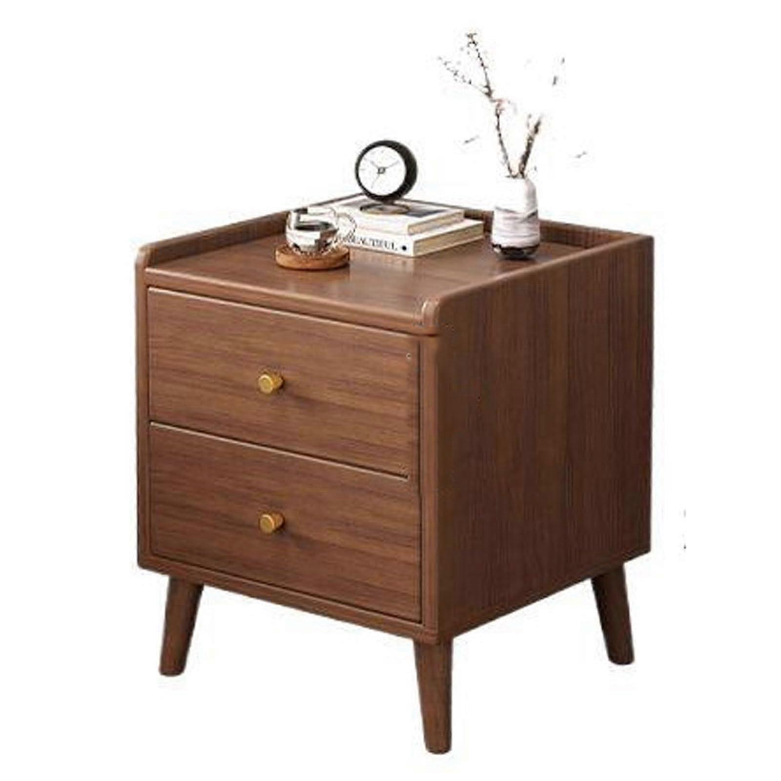Solid Wood Nightstand with 2 Drawers, Bedside Storage Table for Bedroom