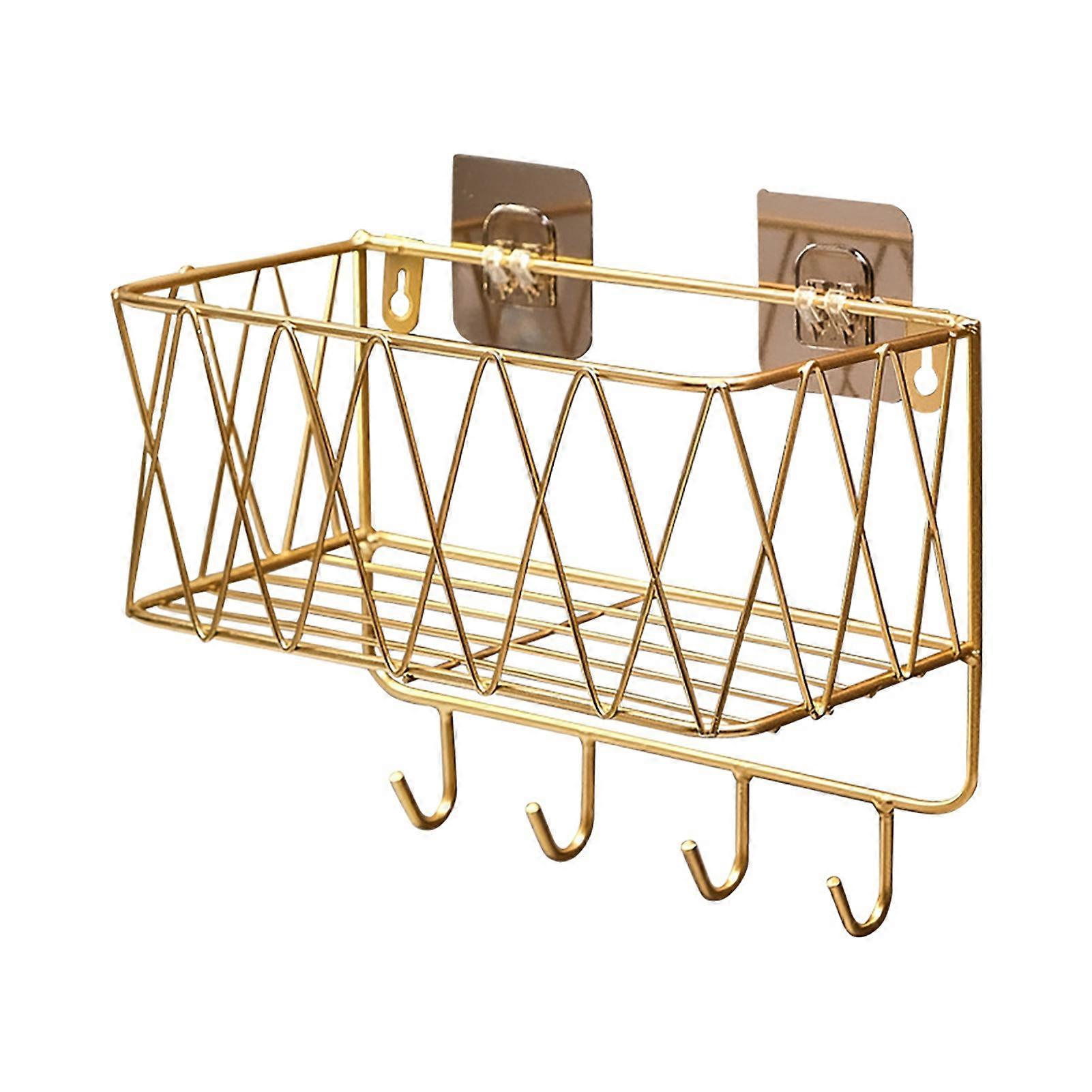 Bathroom Shelf Organizer Multi Hook Storage Rack Adhesive