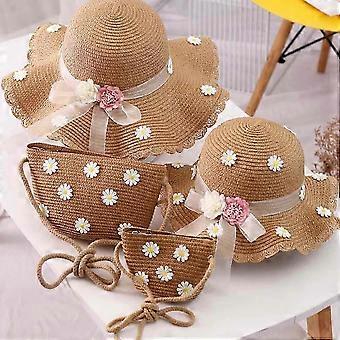 Chapéu de Sol Infantil com Bolsa e Estampa de Margaridas para Meninas (2 peças)