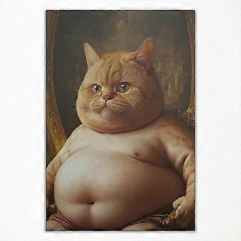 Puzzle in legno vintage divertente e stravagante con gatto grasso, stampa di ritratto di animale domestico eccentrico, decorazione animale unica, regalo per amanti degli animali, quadro per il soggiorno