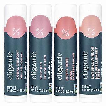 Cliganic, Tinted Lip Balm Set, Hint of Tint, 4 Pack, 0.15 oz (4.25 g) Each, 2-Pack