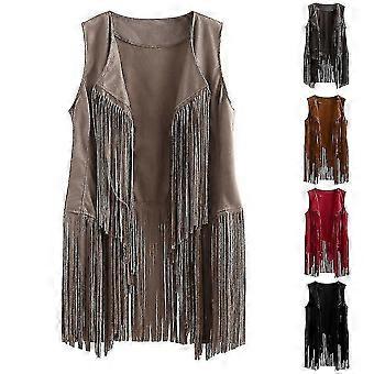 Gilet sans manches à pompons style cowgirl pour femme des années 1920, veste hippie, manteau de moto rétro, 156 L, beige