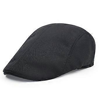 Mens Black Mesh Flat Cap Breathable Gatsby Newsboy Hat, Lightweight Ivy Cabbie Cap, Adjustable Summer Driving and Outdoor Hat for Stylish Wear
