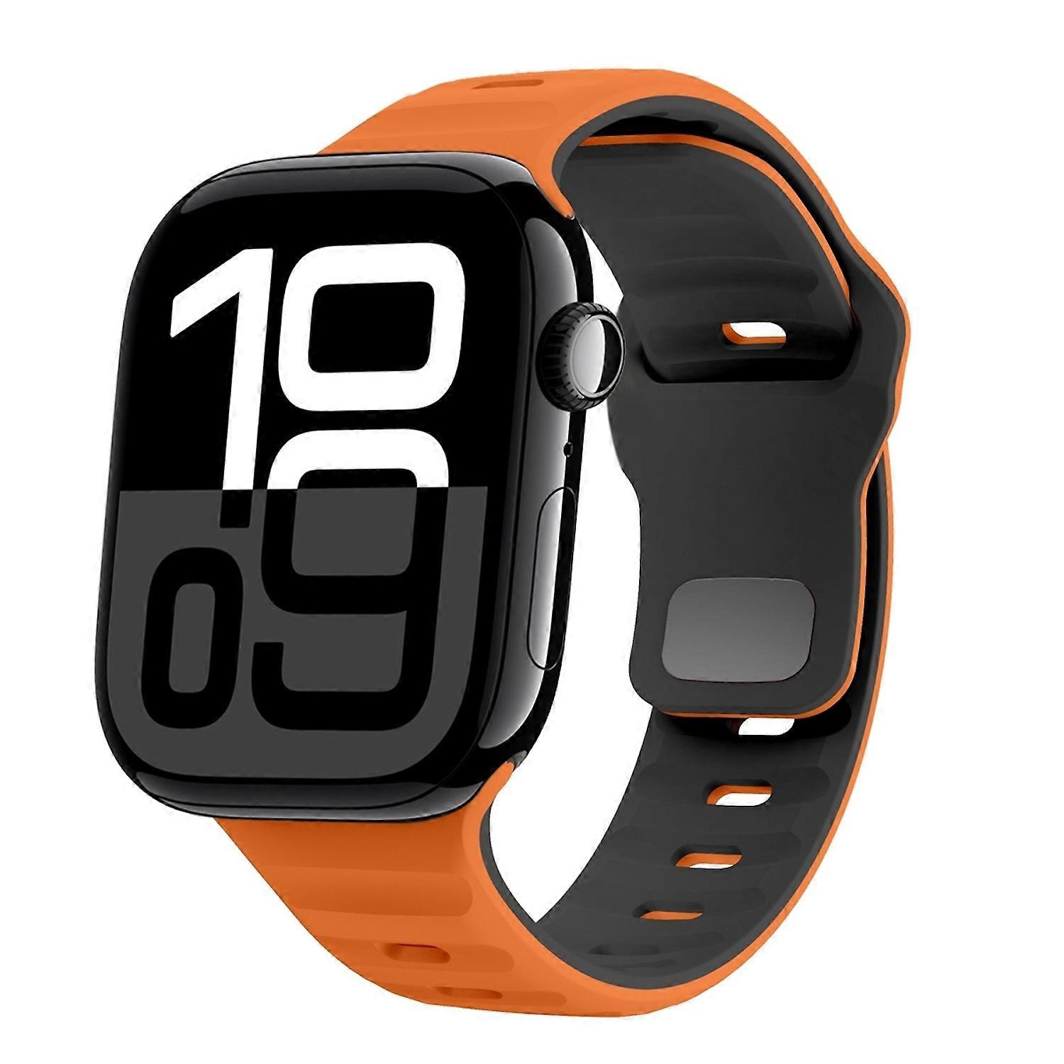For Apple Watch Series 11 10 42mm / 9 8 7 41 / 6 SE 5 4 40mm Silicone Wave Texture Band Orange / Black