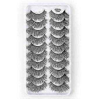 2026KJ-10 Pairs False Eyelashes Kit,3D Faux Lashes Natural Long Fluffy Wispies Eye Lashes,Handmade Reusable Soft Band Fake Eyelashes Luxury Black Make