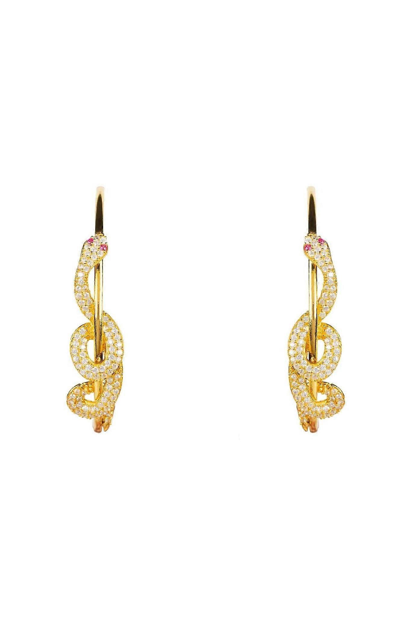 Cleopatra Serpent Snake Hoop Earrings Gold for Women, Sterling Silver with 22ct Gold Finish, Cubic Zirconia Encrusted, 4 cm Diameter