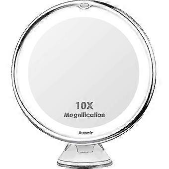 10x Magnifying Mirror with Suction Cup - LED Lighted Travel Makeup Mirror, 360 Rotatable & Wall-Mounted for Vanity Use_DP -New 8-1
