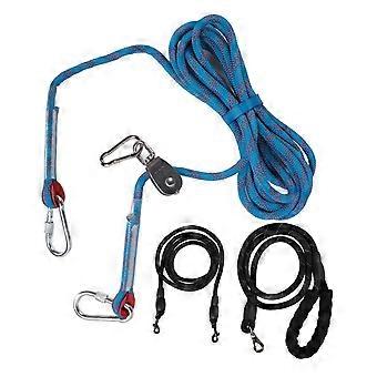 Câble d'attache pour chien pour camping, système de chariot suspendu réfléchissant et robuste avec câble de guidage pour chien pour promenade en extérieur, bleu