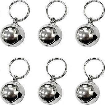 Paquete de 6 cascabeles metálicos para collares de mascotas: pequeños colgantes plateados para perros, gatos y otras mascotas.