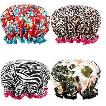 Waterproof Shower Caps for Shower Use 4Pcs Elastic Printed Bathing Caps